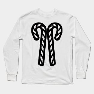 Two Christmas Candy Canes Outline Long Sleeve T-Shirt